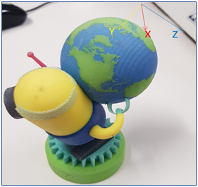 A 3D printed minion miniature holding earth model