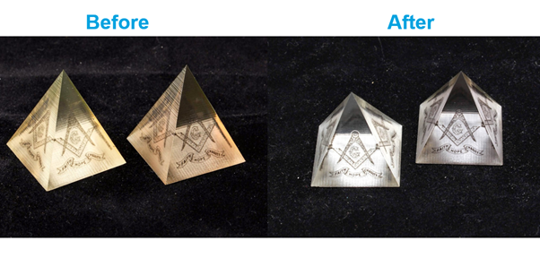 Before and after of bleached, polished 3d printed pyramids